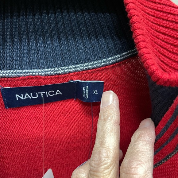 NWT Nautica Men's 1/4 Zip-Up Sweater in Vibrant Red - Picture 2 of 5